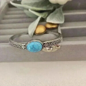 Boho elegant  blue cuff bracelet. Alloy, open bangle. Adjustable
